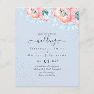 BUDGET  Hellebore Turquoise Peach Floral Wedding Flyer