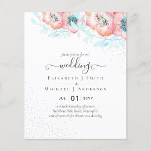 BUDGET  Hellebore Turquoise Peach Floral Wedding Flyer