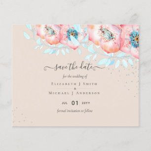 BUDGET Hellebore Turquoise Peach Floral Wedding Flyer