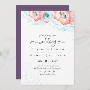 BUDGET  Hellebore Turquoise Peach Floral Wedding Invitation