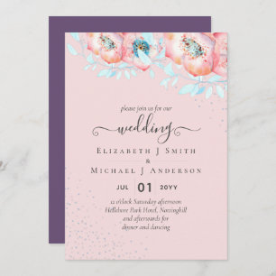 BUDGET  Hellebore Turquoise Peach Floral Wedding Invitation
