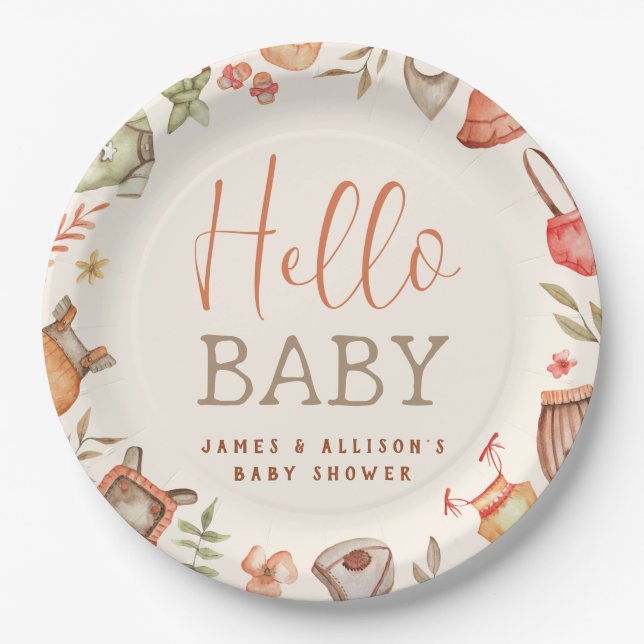 Budget Hello Baby Fall Boho Clothes Baby Shower Paper Plate (Front)