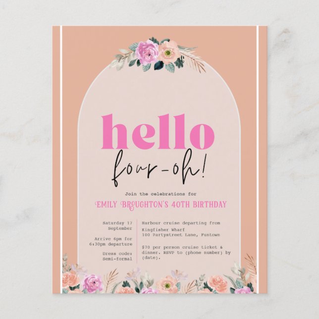 Budget "Hello four-oh" dusty rose Invitation  Flyer (Front)