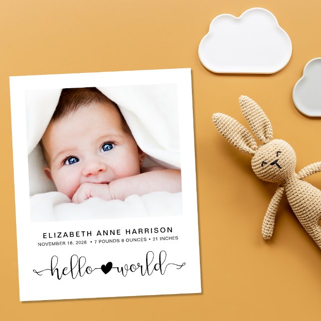 Budget Hello World Baby Photo Birth Announcement (Creator Uploaded)