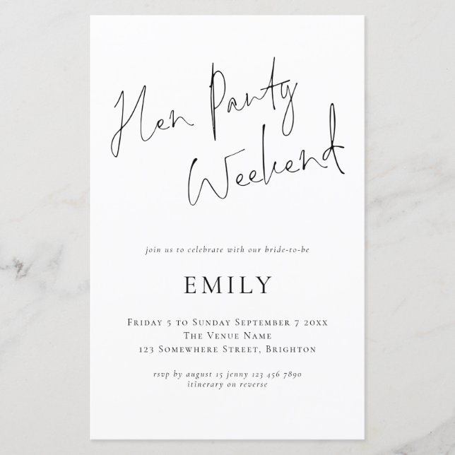 Budget Hen Party Script Itinerary Weekend invite (Front)
