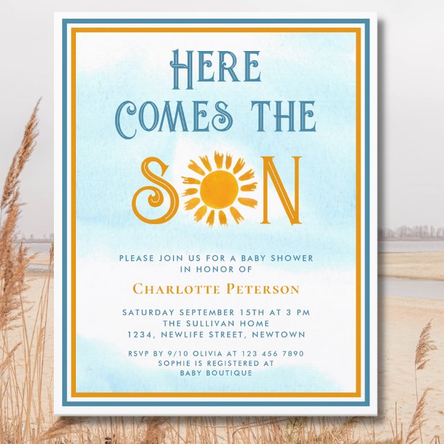 Budget Here Comes The Son Baby Shower Invitation (Creator Uploaded)