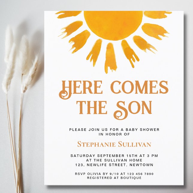 Budget Here Comes the Son Boys Baby Shower Invite (Creator Uploaded)
