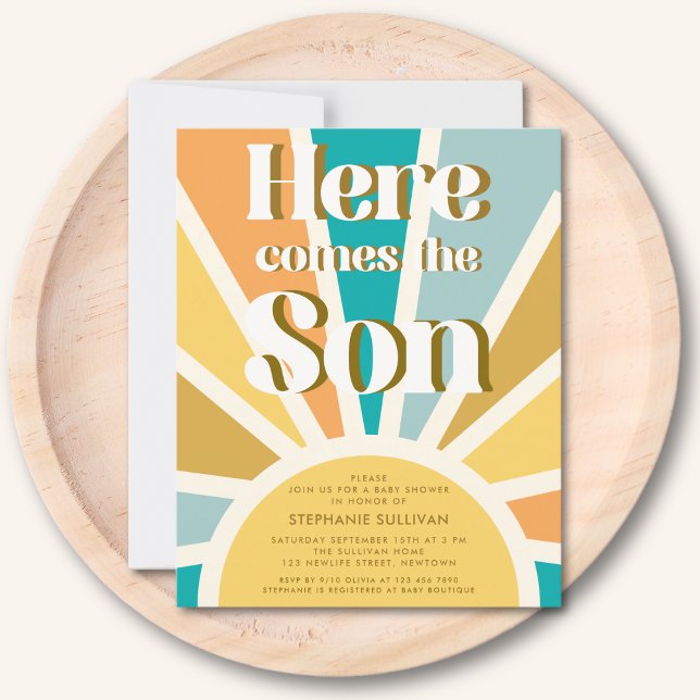 Budget Here Comes the Son Retro Baby Shower Invite (Creator Uploaded)
