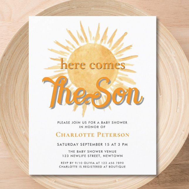 Budget Here Comes The Son Sun Baby Shower Invite (Creator Uploaded)