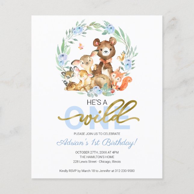 Budget He's A Wild One First Birthday Invitation (Front)