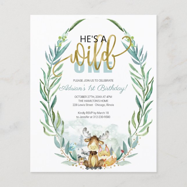 Budget He's A Wild One First Birthday Invitation (Front)