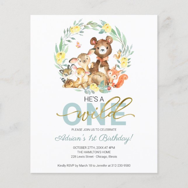 Budget He's A Wild One First Birthday Invitation (Front)