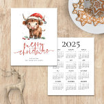 Budget Highland Cow 2025 Calendar Merry Christmas<br><div class="desc">Budget Cute Santa Hat Highland Cow 2025 Calendar Merry Christmas. A budget priced smaller 4.5 x 5.6” 110lbs semi-gloss, similar in thickness to a postcard. There is ONE per sheet. Festive cuteness for your holiday wishes, with this fun design with a sweet highland cow in his Santa hat. Merry Christmas...</div>