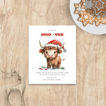 Budget Highland Cow New Address Merry Christmas<br><div class="desc">Budget Highland Cow New Address Merry Christmas. A budget priced smaller 4.5 x 5.6” 110lbs semi-gloss, similar in thickness to a postcard. There is ONE per sheet. Festive cuteness for your combined holiday wishes and moving announcement, with this fun design with a sweet highland cow in his Santa hat and...</div>