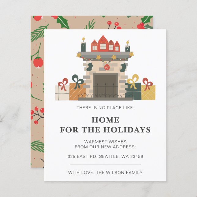 Budget Holiday Fire Place Weve Moved Holiday Card (Front/Back)