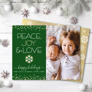 Budget Holiday Gold Green Photo Peace Love Card