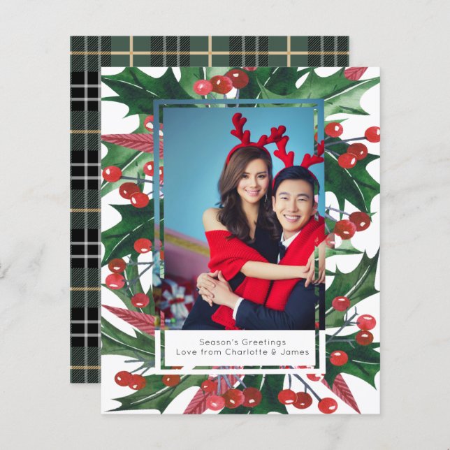 BUDGET Holiday Holly Photo Frame Personalised (Front/Back)