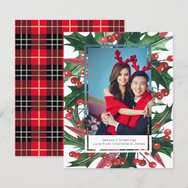 BUDGET Holiday Holly Photo Frame Personalised (Front/Back)