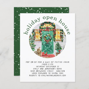 Budget Holiday Open House Party Green Invite