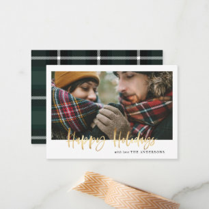 budget holidays green tartan photo holiday card