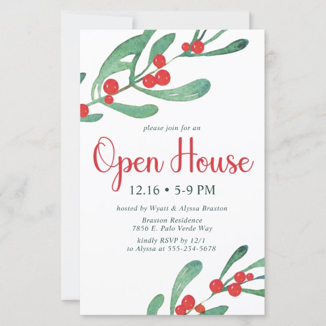 Budget Holly Open House Party Invitation (Front)