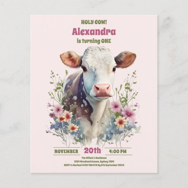 Budget Holy Cow I'm One Cow Girl 1st Birthday (Front)