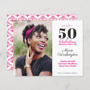 Budget Hot Pink Damask Pattern 50th Birthday
