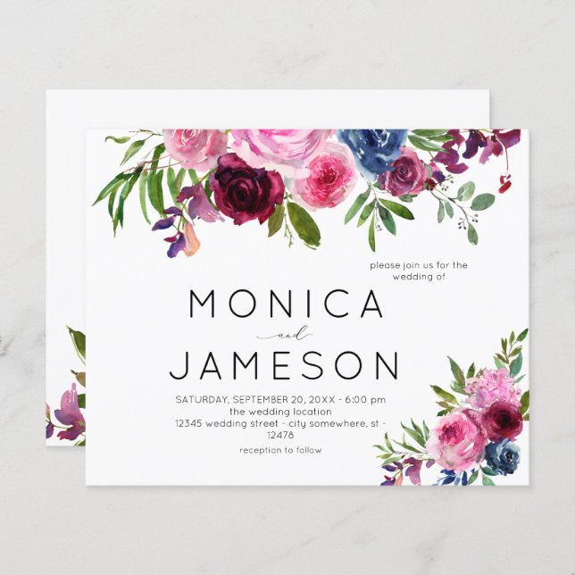 Budget Hot Pink & Navy Blue Floral Wedding 2 (Front/Back)