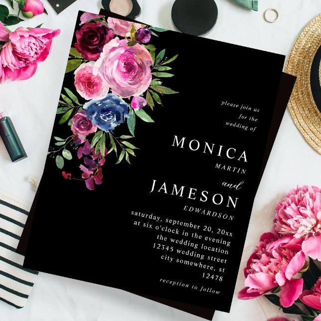 Budget Hot Pink & Navy Blue Floral Wedding 3 Black (Creator Uploaded)