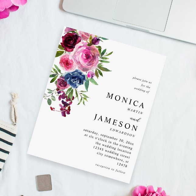 Budget Hot Pink & Navy Blue Floral Wedding 3 Flyer (Creator Uploaded)