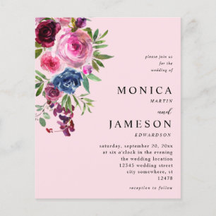 Budget Hot Pink & Navy Blue Floral Wedding 3 Pink Flyer