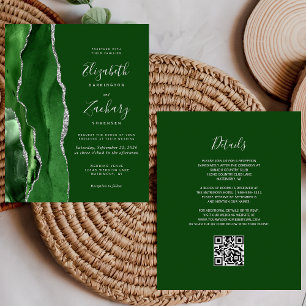 Budget Hunter Green Agate Silver QR Code Wedding