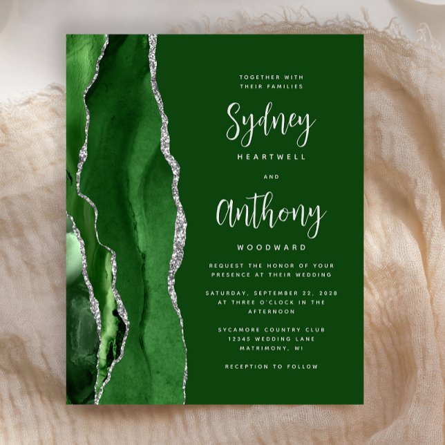 Budget Hunter Green Agate Silver Script Wedding (Creator Uploaded)