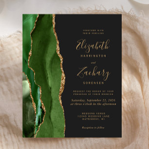 Budget Hunter Green Gold Agate Dark Wedding Invite