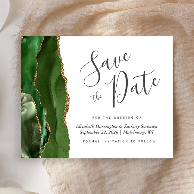 Budget Hunter Green Gold Agate Save the Date (Creator Uploaded)