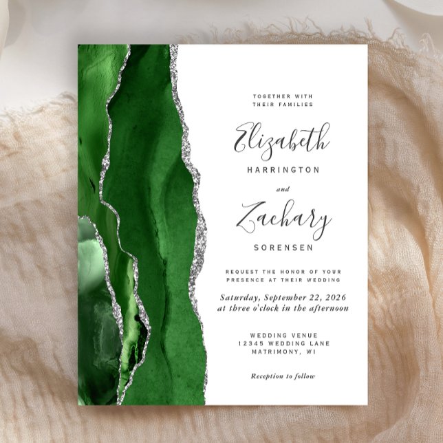 Budget Hunter Green Silver Agate Wedding Invite (Creator Uploaded)