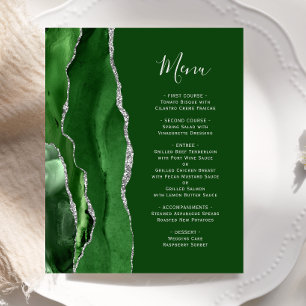 Budget Hunter Green Silver Agate Wedding Menu
