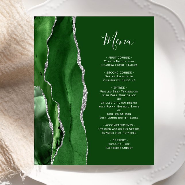Budget Hunter Green Silver Agate Wedding Menu (Creator Uploaded)