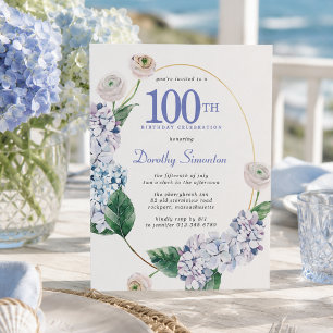 Budget Hydrangea Rose 100th Birthday Invitation