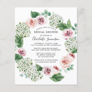 Budget Hydrangea Rose Bridal Shower Invitation