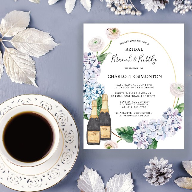Budget Hydrangea Rose Brunch Bubbly Invitation (Creator Uploaded)