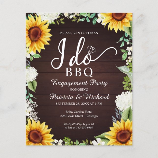 Budget I Do BBQ Rustic Engagement Party Invitation (Front)