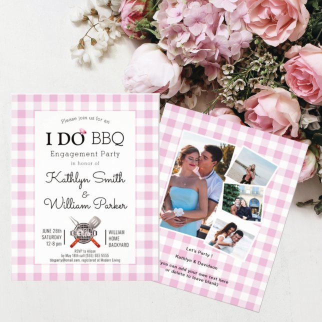 BUDGET I DO Engagement Pink 4 Photo BBQ Invitation (Creator Uploaded)