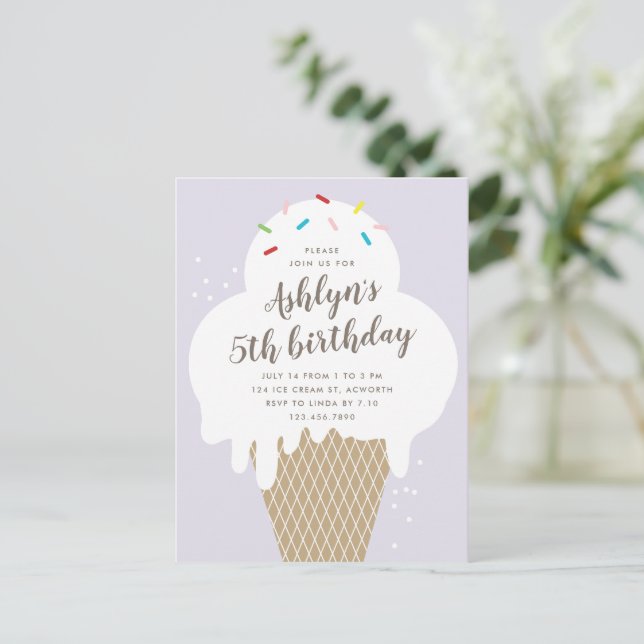 Budget Ice Cream Kids Birthday Party Invitation Po Postcard (Standing Front)