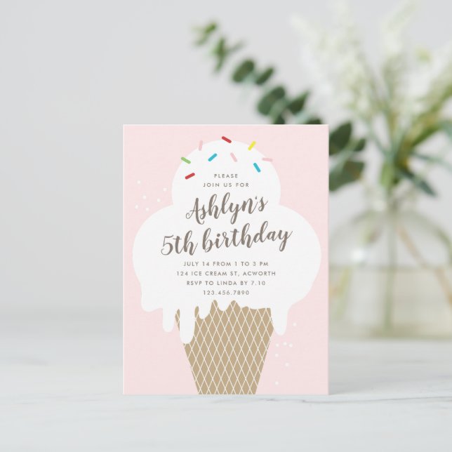 Budget Ice Cream Kids Birthday Party Invitation Postcard (Standing Front)