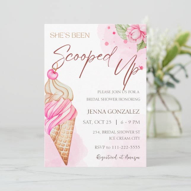 Budget Ice Cream Scooped Up Pink Bridal Shower  Invitation (Standing Front)