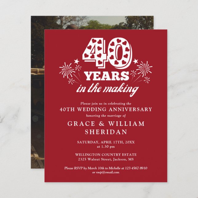 Budget In The Making 40th Anniversary Photo Invite (Front/Back)