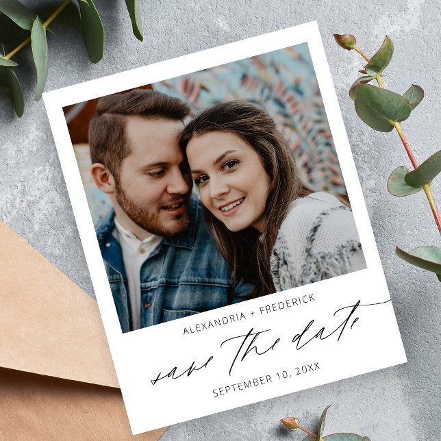 Budget Instant Photo White Chic Save the Date Flyer (Creator Uploaded)