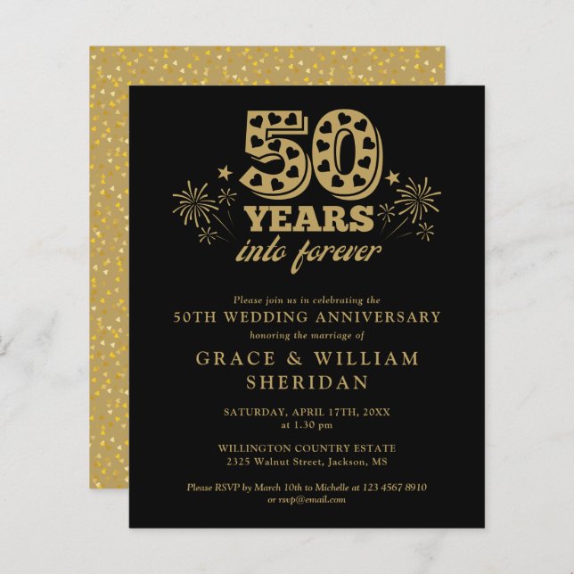 Budget Into Forever 50th Anniversary Invitation (Front/Back)