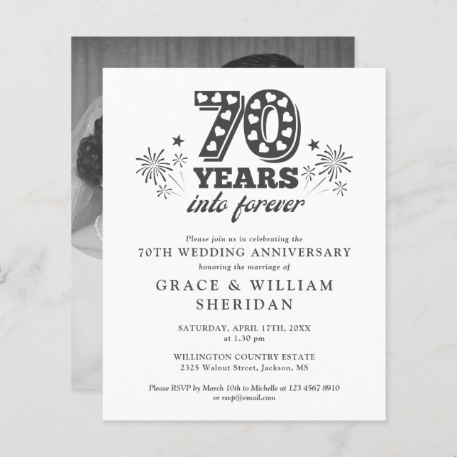Budget Into Forever 70th Anniversary Photo Invite (Front/Back)